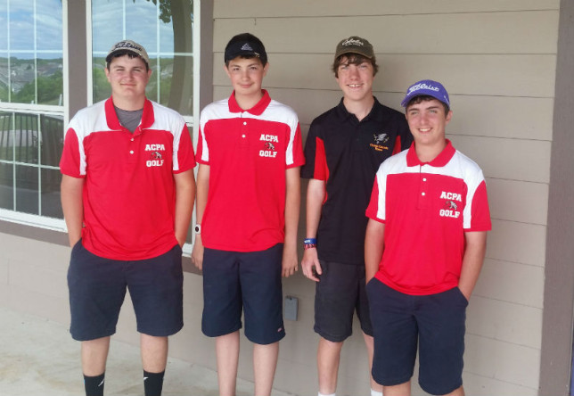 Pictured, from left, are sophomore Kyle Smith, freshmen Dalton Duke, Connor Rainwater, and Austin Rainwater after the TCAL State Tournament. (Courtesy photo)