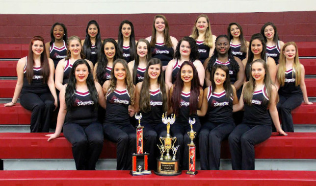 The Athens High School Stingerettes are (front row, from left) Taylor Phelps, Senior Lt. Megan Rivers, Senior Lt. Tori McDonald, Senior Captain Viviana Contreras, Junior Lt. Mikayla Hall, Madelaine Pauley (second row, from left) Brianna Kramer, Emily Oden, Atziri Robles, Jordan Wood, Ivy Strickland, Vernice Williams, Tiffany Gonzalez, Sierra Franklin, (third row, from left) Amber Brown, Noemi Garcia, Jacqueline Mendez, Kelly Berry, Charlotte Miller, Kellye Miranda and Jacquie Ornelas. (Courtesy photo)