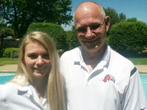 Pictured are ACPA Senior and Academic All-American swimmer Katy Hardin and her coach Willy Robson. (Courtesy photo)