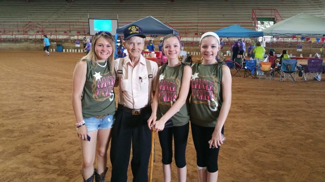 George Heitman, 86, poses with members of the Kickin' Cancer Country Style team at the 2015 Henderson County Relay for Life. 