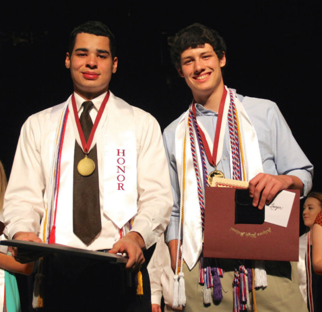 Athens High School Valedictorian Chris Prox (left) and Salutatorian Garrett Lawyer at the AHS Academic Awards Ceremony. (Toni Garrard Clay/AISD)