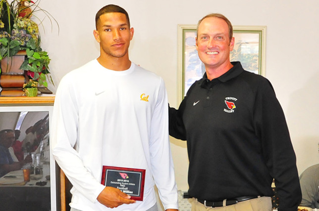 Cardinal WR Derrick Willies, left, was presented the Outstanding Student-Athlete of the Month award at Monday's Cardinal Pride Luncheon.
