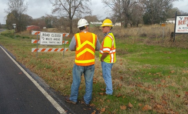 Representatives of TxDOT discuss the fact the many motorists are ignoring the Road Closed sign on FM 317.