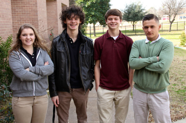 Pictured (from left) are Athens High School students Mollie Davie, Eli McCool, Jonathan Bywaters and Walt Mahmoud, part of the seven-member AHS Math Team that took first pace in all three mathematic events at Saturday’s academic invitational meet in Palestine. The four pictured also won individual medals. (Toni Garrard Clay/AISD)