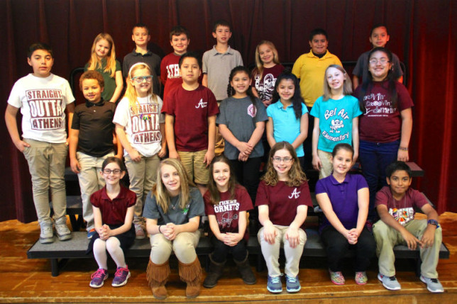 Students at Bel Air Elementary who placed in district UIL academic competition are (top row, from left) Mia Tinsley (sixth place in second-grade creative writing); James Engledow (fifth place in second-grade creative writing); Gus Wickel (second place in second-grade storytelling); David Richardson and Chloe Gore (tied for fourth place in second-grade storytelling); Adan Ramirez (third place in second-grade storytelling); Marely Martinez (fourth place in second-grade music memory); (middle row, from left) Francisco Corona (fifth place in fourth-grade art appreciation); Warren McCain (second place in third-grade storytelling); Macy Shelton (first place in third-grade storytelling and sixth place in ready writing); Caleb Hererra (third place in fifth-grade art appreciation); Ali Vado (fourth place in third-grade oral reading); Amy Moreno (fifth place in third-grade oral reading); Emily Poston (third place in fourth-grade oral reading); Megan Miranda (sixth place in fourth-grade oral reading); bottom row, from left) Abby Butler (fourth place in fourth-grade oral reading); Emma Gore (first place in fifth-grade oral reading); Heidi Davis (fifth place in fifth-grade oral reading); Megan Ford (sixth place in fifth-grade oral reading); Kaitlyn Capps (second place in third-grade music memory); and Flavio Maldonado (third place in fifth-grade maps, graphs and charts). Not pictured is Holden Disotell (fourth place in fifth-grade social studies). (Toni Garrard Clay/AISD)
