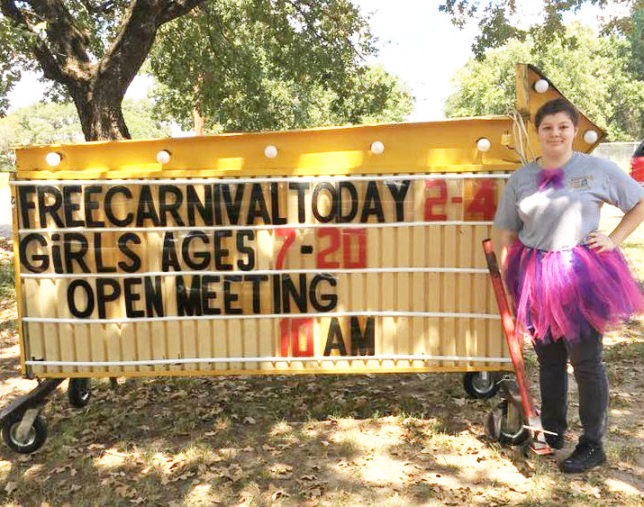 Tara Trimmins, Worthy Advisor for Gun Barrel City #369 Rainbow Girls, helps to advertise the Carnival Membership Party in her tutu and bow tie. (Courtesy photo) 